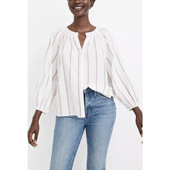 MADEWELL Womens Size XXS Smocked Neck Swiss Dot Blouse AJ995 Lightweight… - Picture 2 of 6